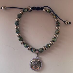 Rustic Cuff silver and glass bead bracelet